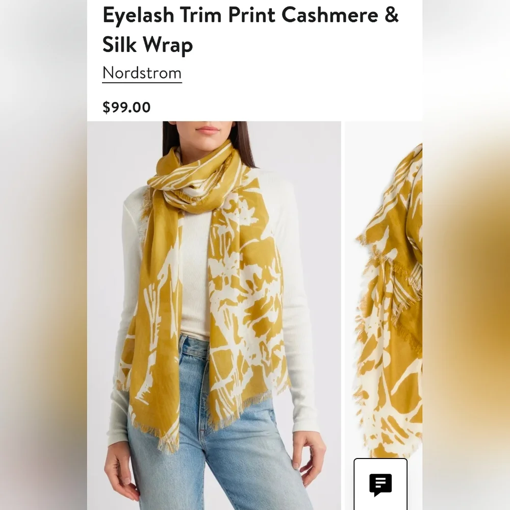 Nwot Nordstrom Mustard Leaf Print‎ Lightweight Scarf